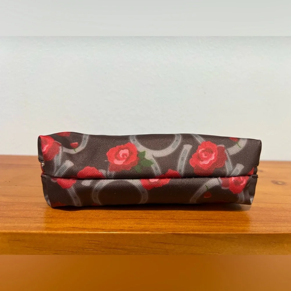 JUSTIN BOOTS NWT Western Dome Cosmetic Bag Horseshoe Roses Brown Red Pocket NEW